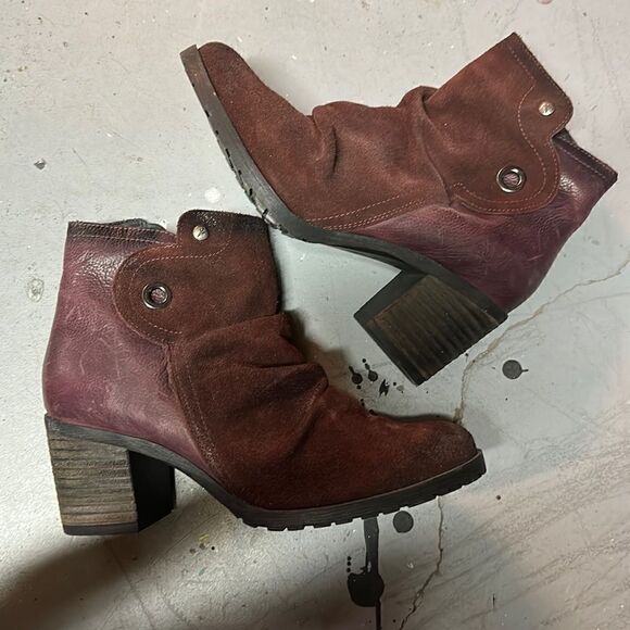 Size 41 Burgundy Leather Suede Wanda Panda Boho Booties - Picture 1 of 5
